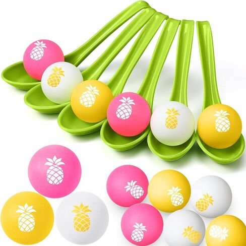 12 Pack Hawaiian Game Spoon Relay Race Toy Set, Tropical Summer Luau Birthday Party Themed Ball and Spoon Race Game for Aloha Party Supplies Favors(Flower) in Kuwait