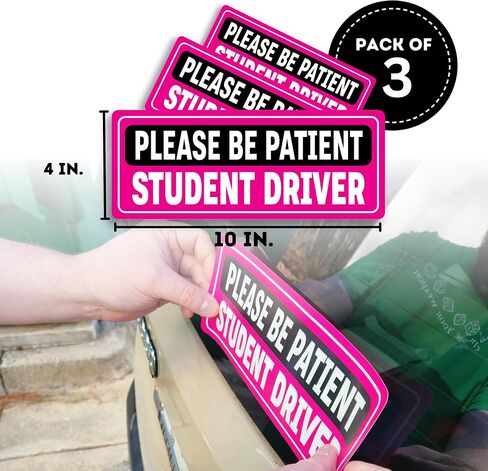 Removable Vinyl Student Driver Decals - Paint-Safe New Driver Stickers for Cars & Windows (10x4 inches - Pink) (3 Pack) in Saudi Arabia