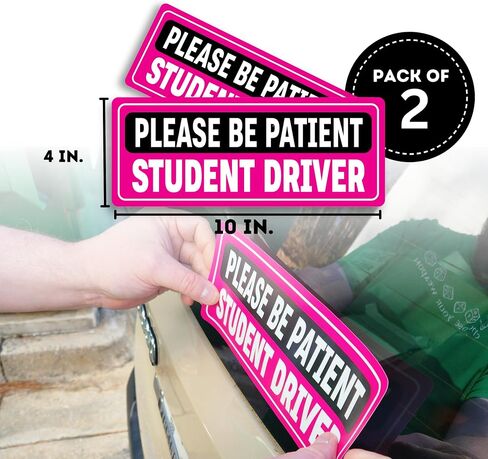 Removable Vinyl Student Driver Decals - Paint-Safe New Driver Stickers for Cars & Windows (10x4 inches - Pink) (3 Pack) in Saudi Arabia
