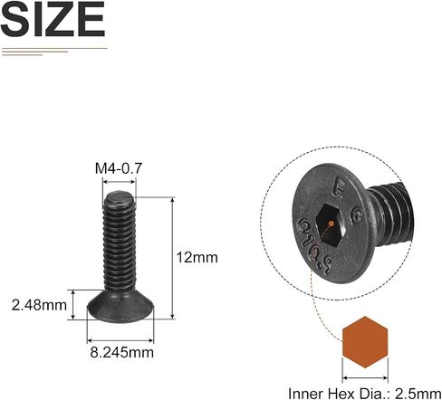 M4-0.7x12mm Flat Head Socket Cap Screws, 50 Pack Hex Socket Flat Head Screws Carbon Steel Black Oxide, Full Thread, Countersunk Bolts in Saudi Arabia