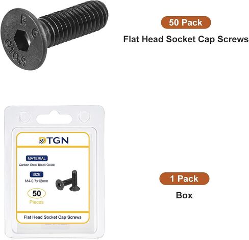 M4-0.7x12mm Flat Head Socket Cap Screws, 50 Pack Hex Socket Flat Head Screws Carbon Steel Black Oxide, Full Thread, Countersunk Bolts in Saudi Arabia