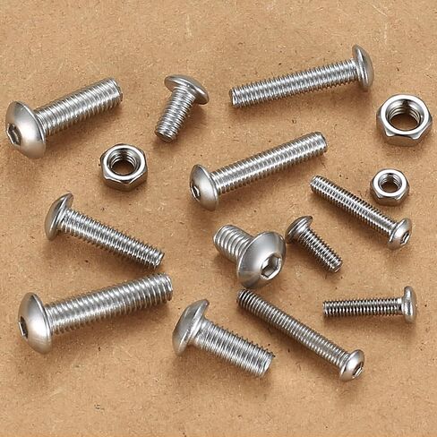 600 قطعة مجموعة متنوعة من البراغي والصواميل ذات الرأس السداسي برأس زر، 4 # 8 # 10 #، مجموعة صواميل ومسامير الماكينة، مع مفاتيح ألين in Kuwait