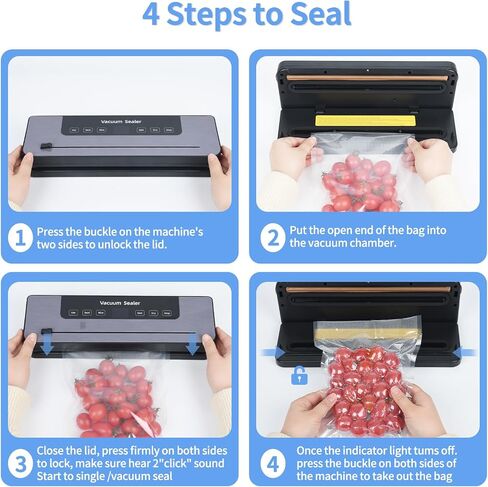 Vacuum Sealer Machine, Full Automatic Food Sealer (80Kpa), Food Saver Vacuum Sealer Machine with 10 Vacuum Textured Bags, Air Sealing System Dry, Moist Food Preservation Modes in Saudi Arabia