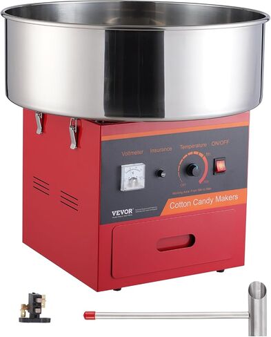 VEVOR Electric Cotton Candy Machine, 1000W Commercial Floss Maker w/Stainless Steel Bowl, Sugar Scoop and Drawer, Perfect for Home, Carnival, Kids Birthday, Family Party, Red in Saudi Arabia