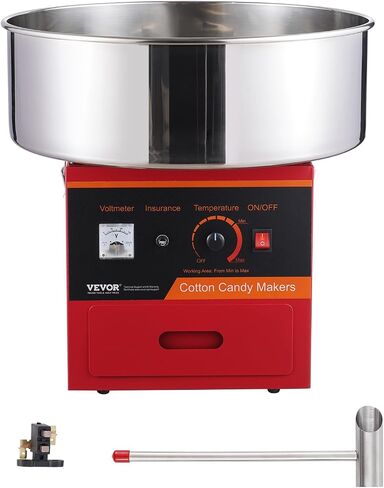 VEVOR Electric Cotton Candy Machine, 1000W Commercial Floss Maker w/Stainless Steel Bowl, Sugar Scoop and Drawer, Perfect for Home, Carnival, Kids Birthday, Family Party, Red in Saudi Arabia