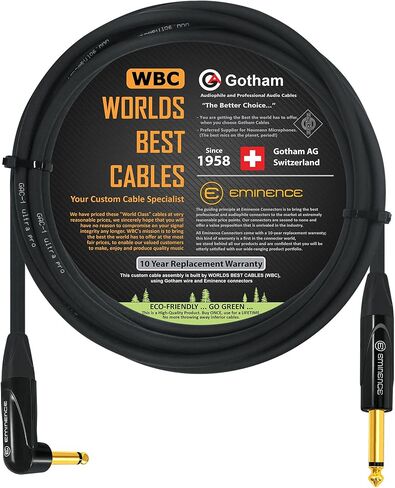 أفضل الكابلات في العالم بطول 10 أقدام - Gotham GAC-1 Ultra Pro - كابل أداة جيتار باس ممتاز ومنخفض السعة - مع موصلات مستقيمة إلى زاوية 1/4 بوصة مطلية بالذهب in Saudi Arabia