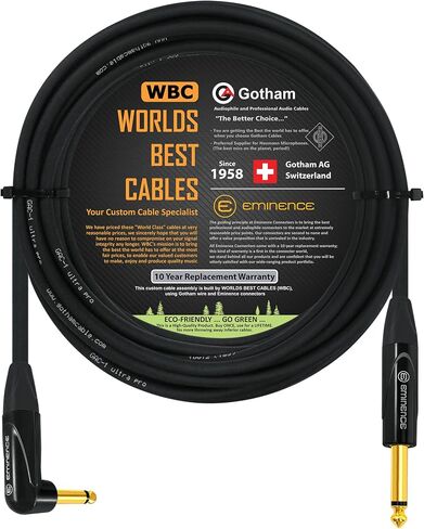WORLDS BEST CABLES 18 Foot - Gotham GAC-1 Ultra Pro - Premium, Low-Capacitance Guitar Bass Instrument Cable - with Straight to Angled 1/4 Inch Eminence Gold Plated Connectors in Saudi Arabia