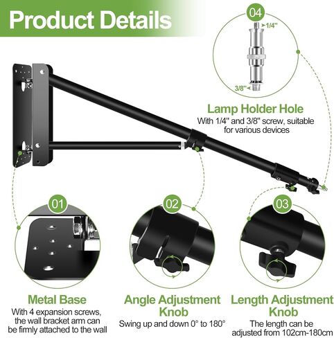 FUDESY Wall Mounting Triangle Boom Arm for Photography Ring Light Strobe Lighting Softbox Reflector Umbrella Monolight, Max Length 70.9 inches/180cm, Support 180 Degree Rotation in Saudi Arabia