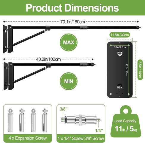 FUDESY Wall Mounting Triangle Boom Arm for Photography Ring Light Strobe Lighting Softbox Reflector Umbrella Monolight, Max Length 70.9 inches/180cm, Support 180 Degree Rotation in Saudi Arabia