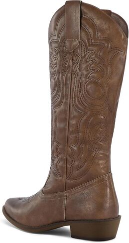 mysoft Women's Cowboy Boots Mid Calf Cowgirl Boots Embroidered Western Pointed Toe Chunky Heel Pull On Knee High Boots in Saudi Arabia