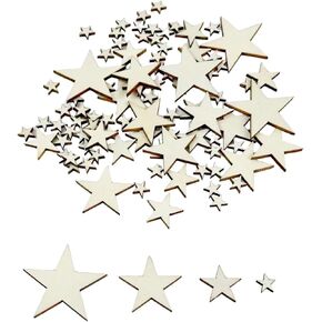 100PCS Unfinished Wooden Star Cutouts for Crafts, Mixed Size Small Wood Stars for DIY Painting, Wooden Star Shapes for Christmas Ornaments, Wedding Party Decorations, Scrapbooking and Gift Tags in Kuwait