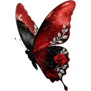 Waterproof Red and Black Butterfly with Roses Car Stickers, Vinyl car decals & bumper stickers for vehicles – Durable 5.5 Inch Decals for Car, Motorcycle, Laptop, Suitcase, Wall, Door, Bicycle, 2 Pack in Saudi Arabia
