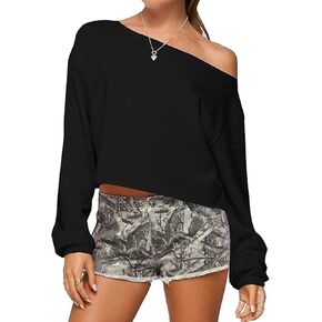 Women's Oversized Off The Shoulder Tops Casual Loose Long Sleeve Crop Sweatshirt Spring Going Out Top in Saudi Arabia