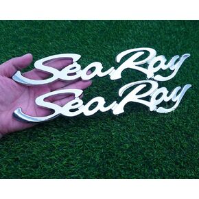 2pcs Sea Ray Searay Script Boat Letters Logo Badge 3D Emblem Nameplate Sticker Decals 12-3/4" (Silver) in Saudi Arabia