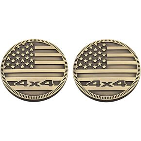 2PCS 4 x 4 Off-Road Round Emblem Decal, Metal USA Flag Patriotic Vehicle Bumper Trunk Tailgate Badge, Support US Military Auto Exterior Decoration Sticker, Universal for Vehicles (Bronze) in Saudi Arabia