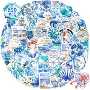 HomSeon 200PCS Ocean Stickers, Blue Aesthetic Beach Stickers for Girls Kids Teens Adults, Cute Vinyl Coastal Decals for Water Bottles Scrapbooks Laptops Party Favors in Saudi Arabia