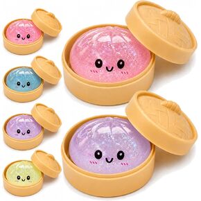 Tie Dye Dumpling Squishies Stress Balls with Food Steamer,Clear Squeeze Dough Ball Fidget Sensory Toys, Stretchy Hand Desk Toys for Stress Relief Gifts in Saudi Arabia