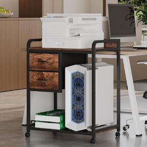 Unionly Large Printer Stand with 2 Fabric Drawers, Mobile Printer Table with Wheels and Computer Tower Slot for Home Office Storage and Organization, Rustic Brown (Rustic Brown) in Saudi Arabia