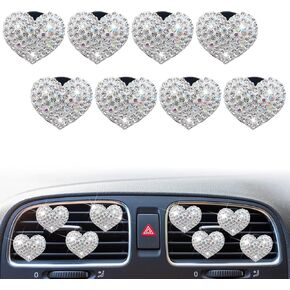 8 Pcs Silver Bling Heart Air Vent Clips, Crystal Car Fresheners, Diffuser With Rhinestone Decoration, Cute Interior Accessories for Women Girls, Decorations in Saudi Arabia