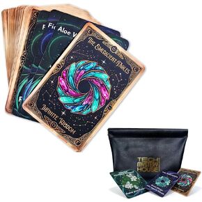 The Earthlight Fables Oracle Cards with Soft PU Pouch - 45 Plant & Crystal Deck. Portable Spirit Altar & Meditation Gift for Beginners,Green Witches & Self-Care (Black & Gold Foil) in Saudi Arabia