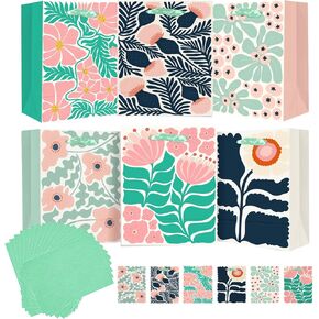 qiqee Medium Paper Gift Bags with Tissue Paper Handles 6PCS Springtime Flowers Cardboard Floral Gift Bags for Women Mom Grandma Party Supply (6PCS Bags+Tissue Paper) in Saudi Arabia