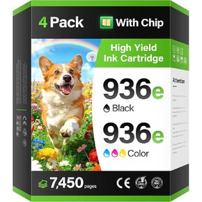 936e 936XL Ink Cartridges with Chip Combo 4-Pack High Yield Replacement for HP 936 936e Ink Works with HP OfficeJet Pro 9125e 9135e 9110b 9128e 9130b 9122e 9120e Wide Format 9730e Printers Black Color in Saudi Arabia