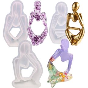 3 Pcs Thinker Statue Silicone Resin Molds Abstract Sculptures Thinking Figurines Decoration Office Desk Articles Ornaments Epoxy Silicone Casting Molds for Gifts, 3D DIY Making Home Display Crafts in Saudi Arabia