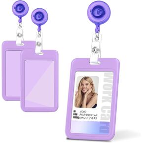 3-Pack Purple Sliding Card Holders with Clips - Vertical, Clear Window for Access Cards & ID Badges, Perfect for Office Use & Family Sharing in Kuwait