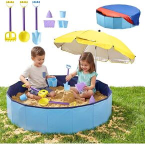 Large Sand Box Set with Lid Cover & Umbrella, Including 7Pcs Sand Toys for Kids Toddlers, 39Inch Big Portable Sandpit for Outdoor Indoor Backyard Patio Beach Dog, Hold up 200lbs Sand in Saudi Arabia