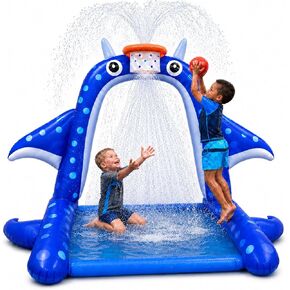 Sprinkler Splash Pad for Kids: Manta Ray Sprinkler with Basketball Hoop, Inflatable Water Play Mat, Outdoor Water Toys for Backyard Summer Play, for Toddlers and Kids Ages 1-3, 4-8, 8-12 in Saudi Arabia