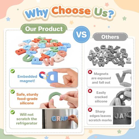 Sensory Silicone Alphabet Magnetic Letters: 26 Uppercase ABC Fridge Magnets for Toddlers & Kids 3+, Preschool Learning Refrigerator ABC Educational Toys, Cute Birthday Gifts for Boys Girls Girl Kids in Saudi Arabia