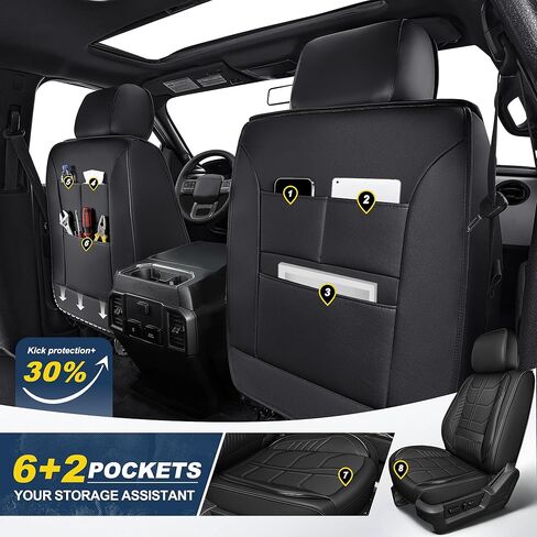 Fit for Ford F150 Seat Covers 2009-2025 2026 and F250 F350 F450 2017-2026 Waterproof Durable Faux Leather Full Set Car Seat Covers for Crew Cab XL XLT Lariat King Ranch Platinum(5 Seats,Black&Grey) in Saudi Arabia