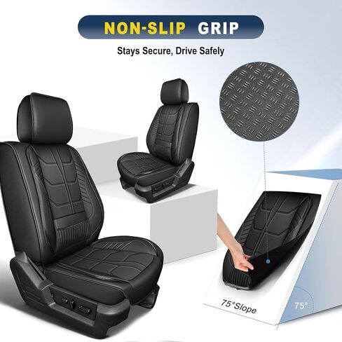 Fit for Ford F150 Seat Covers 2009-2025 2026 and F250 F350 F450 2017-2026 Waterproof Durable Faux Leather Full Set Car Seat Covers for Crew Cab XL XLT Lariat King Ranch Platinum(5 Seats,Black&Grey) in Saudi Arabia