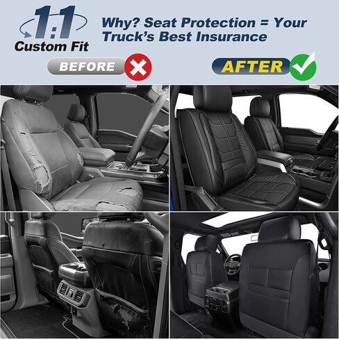 Fit for Ford F150 Seat Covers 2009-2025 2026 and F250 F350 F450 2017-2026 Waterproof Durable Faux Leather Full Set Car Seat Covers for Crew Cab XL XLT Lariat King Ranch Platinum(5 Seats,Black&Grey) in Saudi Arabia