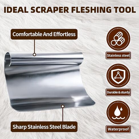 BLANRICO Hide Scraper Fleshing Tool 4PCS, Stainless Steel Pelt Scraper Fleshing Tools with Curved and Flat Blades for Taxidermy and Leather Making in Saudi Arabia