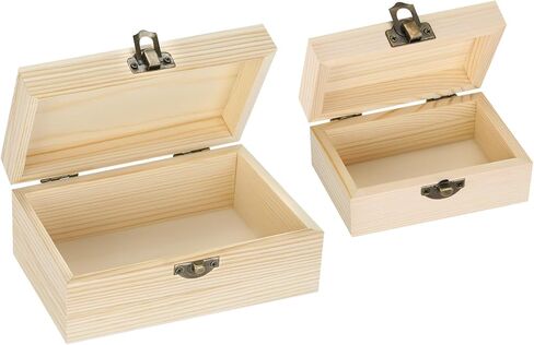 2 Pieces Unfinished Pine Wood Boxes with Hinged Lid and Latch, Small Unpainted Wooden Storage Keepsake Boxes for Jewelry Beads Coins DIY Crafts, Home Office Organization (2*Small) in Saudi Arabia