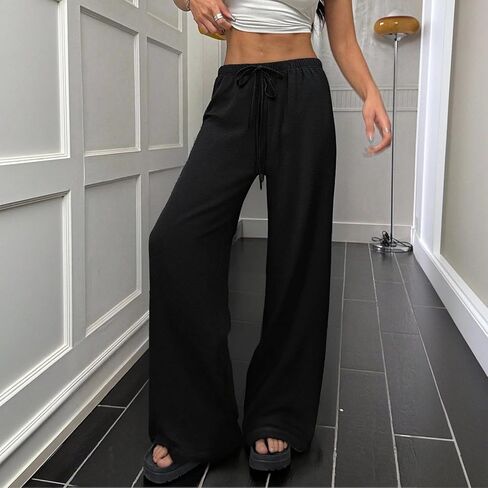 Womens Pants, Lounge Pants with Drawstring Waist and Wide Leg Casual Work Pant for Home Wear, Outdoor Activities in Saudi Arabia