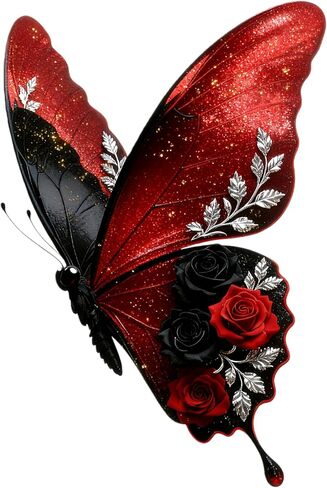 Waterproof Red and Black Butterfly with Roses Car Stickers, Vinyl car decals & bumper stickers for vehicles – Durable 5.5 Inch Decals for Car, Motorcycle, Laptop, Suitcase, Wall, Door, Bicycle, 2 Pack in Saudi Arabia
