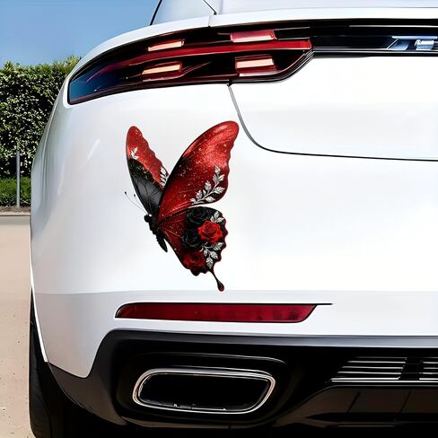 Waterproof Red and Black Butterfly with Roses Car Stickers, Vinyl car decals & bumper stickers for vehicles – Durable 5.5 Inch Decals for Car, Motorcycle, Laptop, Suitcase, Wall, Door, Bicycle, 2 Pack in Saudi Arabia
