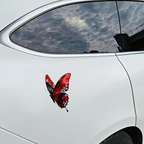 Waterproof Red and Black Butterfly with Roses Car Stickers, Vinyl car decals & bumper stickers for vehicles – Durable 5.5 Inch Decals for Car, Motorcycle, Laptop, Suitcase, Wall, Door, Bicycle, 2 Pack in Saudi Arabia