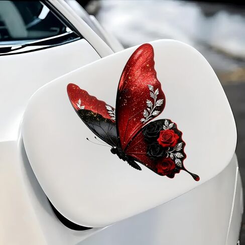 Waterproof Red and Black Butterfly with Roses Car Stickers, Vinyl car decals & bumper stickers for vehicles – Durable 5.5 Inch Decals for Car, Motorcycle, Laptop, Suitcase, Wall, Door, Bicycle, 2 Pack in Saudi Arabia