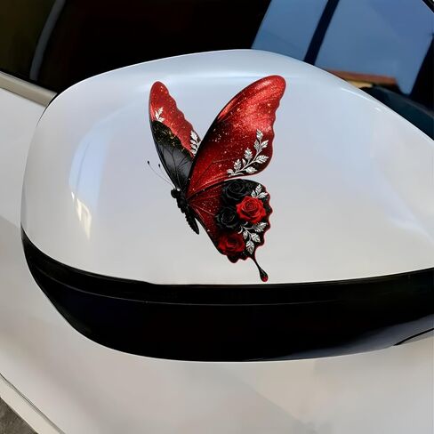 Waterproof Red and Black Butterfly with Roses Car Stickers, Vinyl car decals & bumper stickers for vehicles – Durable 5.5 Inch Decals for Car, Motorcycle, Laptop, Suitcase, Wall, Door, Bicycle, 2 Pack in Saudi Arabia