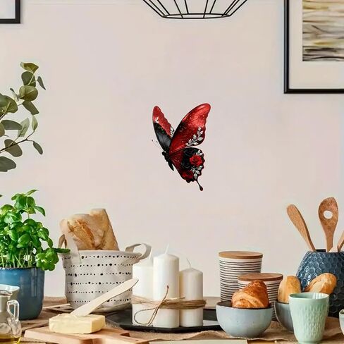 Waterproof Red and Black Butterfly with Roses Car Stickers, Vinyl car decals & bumper stickers for vehicles – Durable 5.5 Inch Decals for Car, Motorcycle, Laptop, Suitcase, Wall, Door, Bicycle, 2 Pack in Saudi Arabia