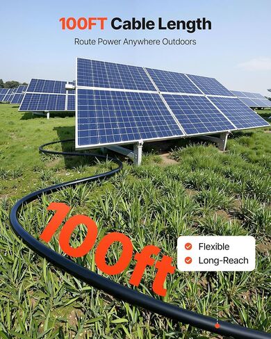 سلك لوحة شمسية VEVOR، 100 قدم أسود + طقم أحمر 100 قدم، كابل تمديد اللوحة الشمسية 10 AWG (6 مم²)، سلك نحاسي معلب PV، للأنظمة الكهروضوئية المنزلية خارج الشبكة للسيارات RV Boat Marine، IP67 in Kuwait