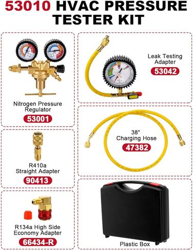 53010 Automotive HVAC Pressure Tester Kit 53001 Nitrogen Regulator 47382 Charging Hose 53042 Leak Testing Adapter R134A R410A Pressure Testing Tools in Saudi Arabia