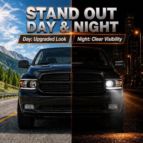 LED Headlight Assembly, Compatible with 2006 2007 2008 Dodge Ram 1500/2006-2009 Ram 2500 3500(Fits Models with Halogen Headlamps Only) Headlights Kit, Black Housing Amber Reflector in Saudi Arabia