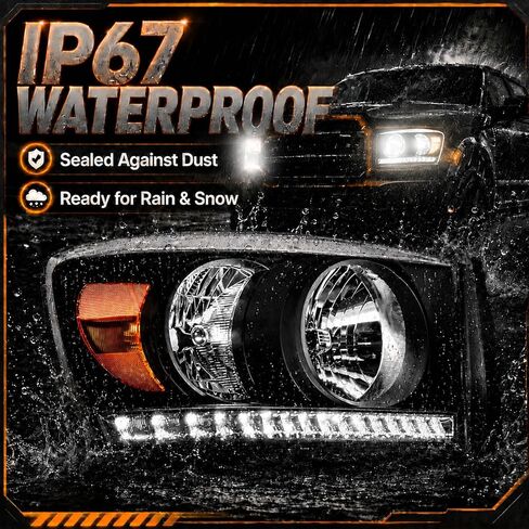 LED Headlight Assembly, Compatible with 2006 2007 2008 Dodge Ram 1500/2006-2009 Ram 2500 3500(Fits Models with Halogen Headlamps Only) Headlights Kit, Black Housing Amber Reflector in Saudi Arabia
