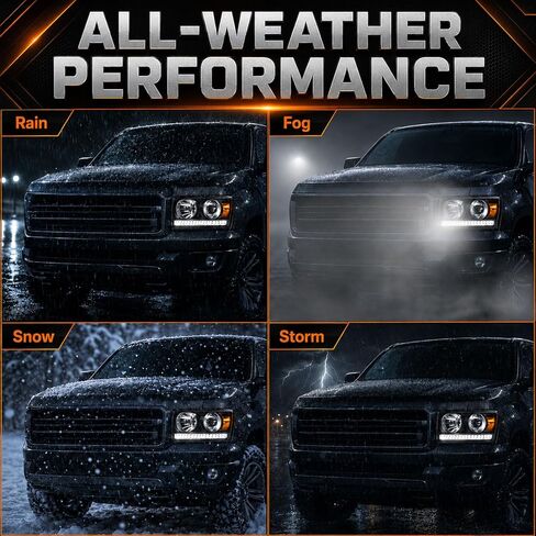 LED Headlight Assembly, Compatible with 2006 2007 2008 Dodge Ram 1500/2006-2009 Ram 2500 3500(Fits Models with Halogen Headlamps Only) Headlights Kit, Black Housing Amber Reflector in Saudi Arabia