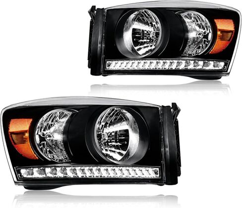 LED Headlight Assembly, Compatible with 2006 2007 2008 Dodge Ram 1500/2006-2009 Ram 2500 3500(Fits Models with Halogen Headlamps Only) Headlights Kit, Black Housing Amber Reflector in Saudi Arabia
