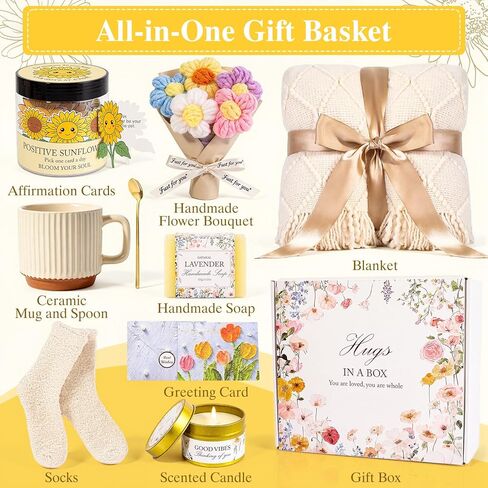 Birthday Gifts for Women, Sunflower Birthday Gifts Women Mom Wife Friends, Care Package with 30 Affirmation Cards Jar Flower, Sympathy Gift Box in Saudi Arabia